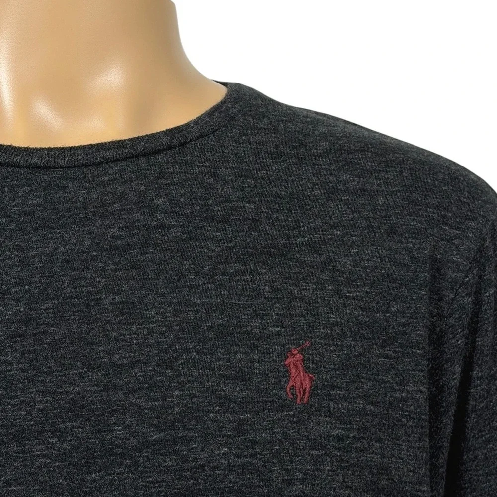 Polo Ralph Lauren Mens Custom Slim Fit Long Sleeve Tee Charcoal Grey Large